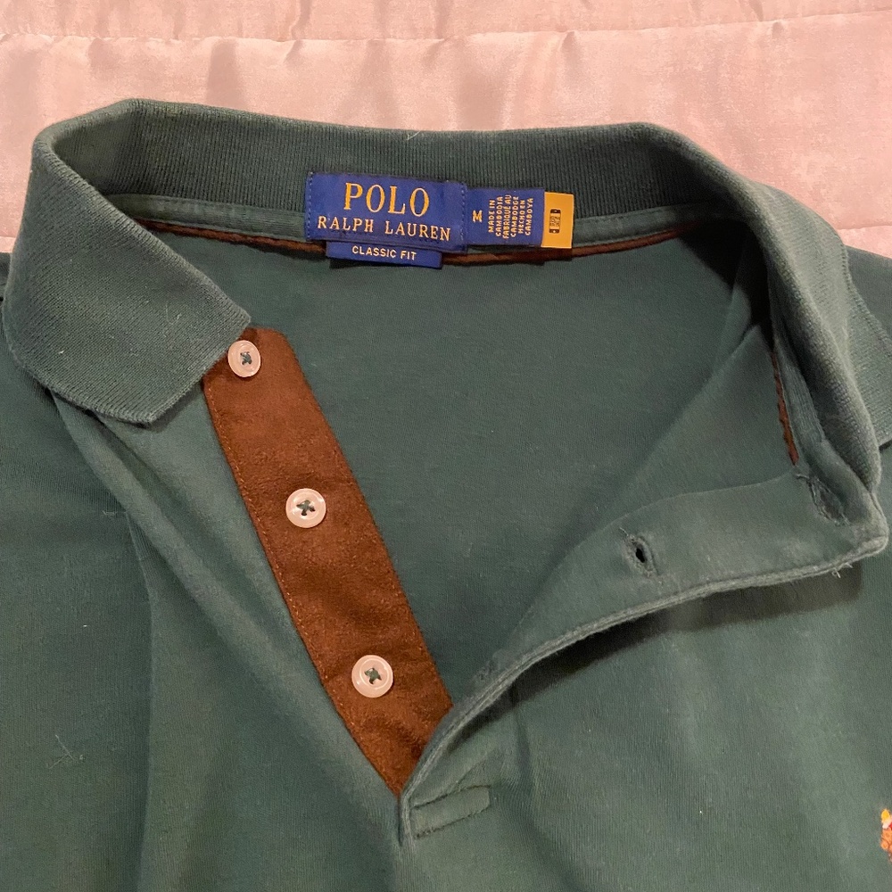 Polo Ralph Lauren Long Sleeve Polo Shirt – Green – Classic Fit – Men’s Medium